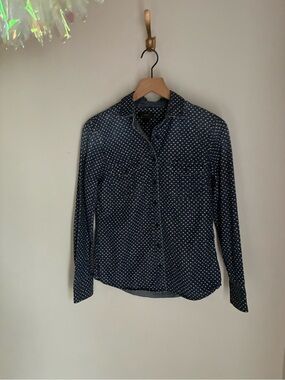 J. Crew Denim Blue and White Star Button Down Top Shirt Size 2